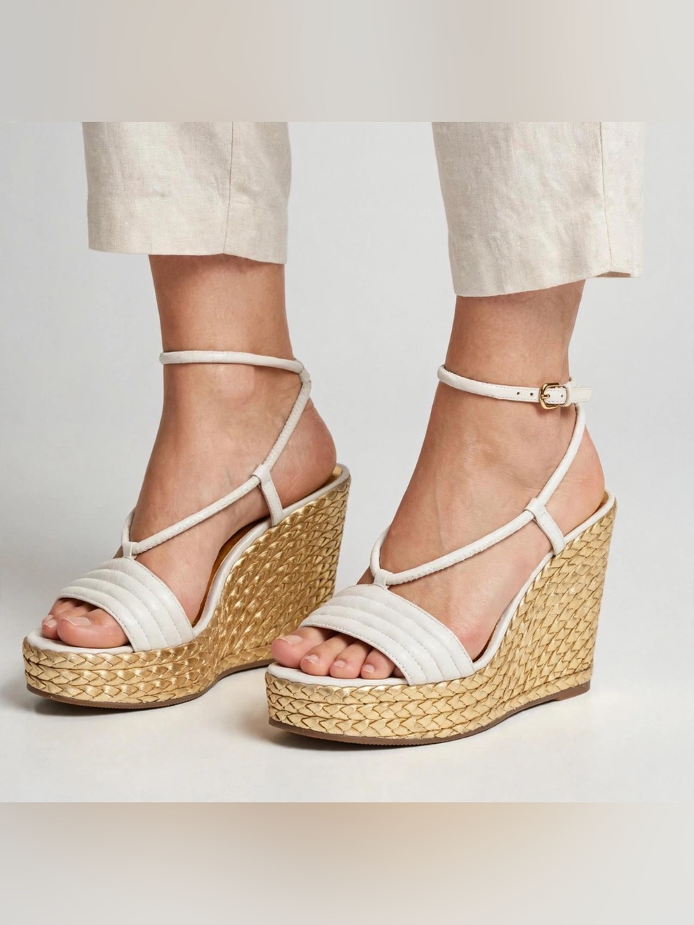 Coach Blanch Leather Espadrille Wedge Sandals